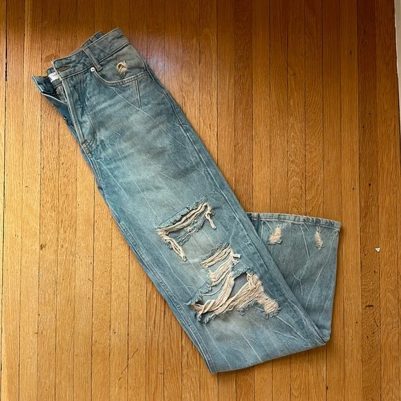 Zara Jeans Zara Ripped High Rise Trf Wide Leg Jeans Midblue